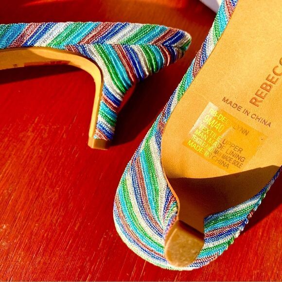 NEW REBECCA MINKOFF DECKLYNN METALLIC RAINBOW KITTEN-HEEL MULES 9M - Picture 10 of 15